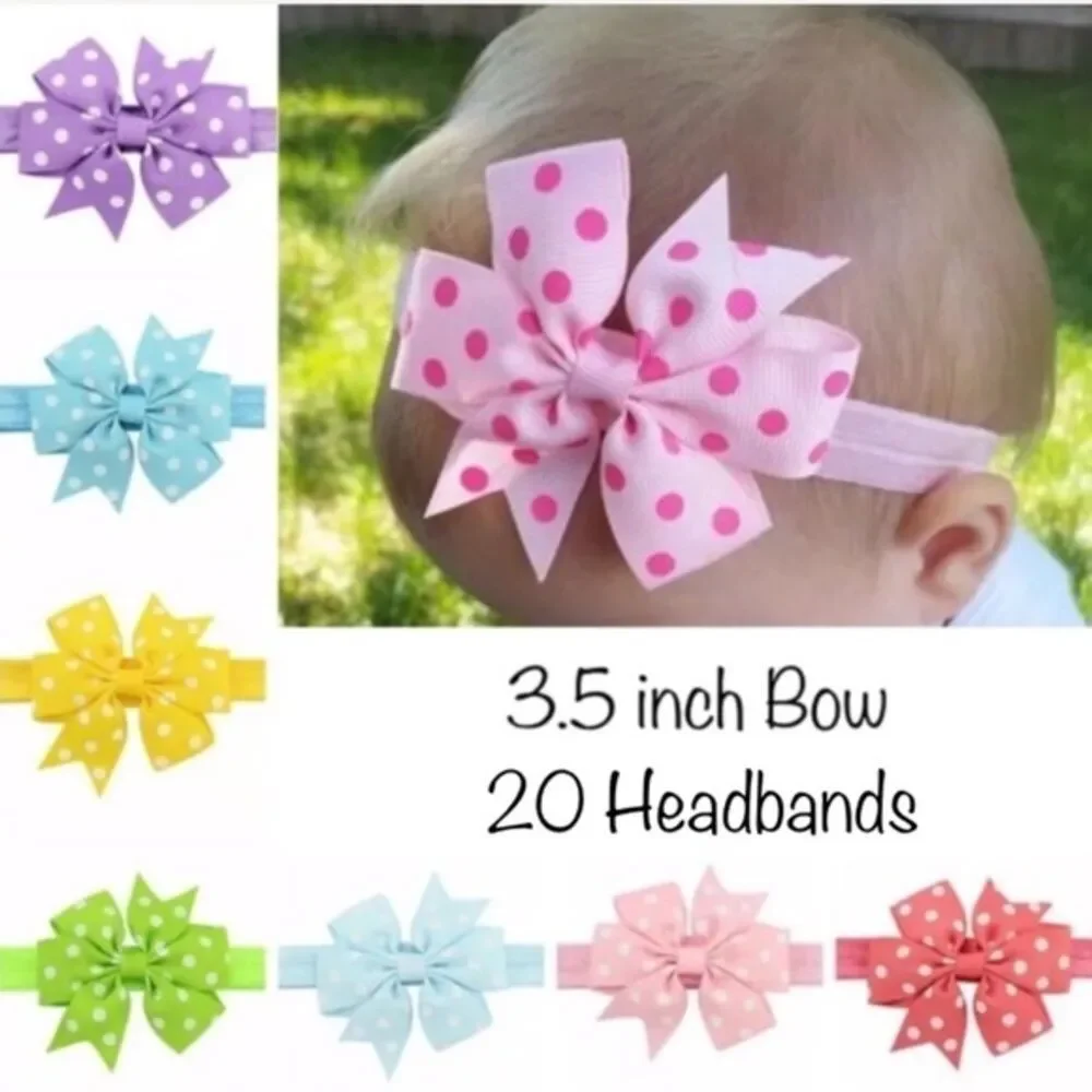 -20- HEADBANDS with 3.5” Polka Dot Pinwheel Bows - Rainbow Assortment